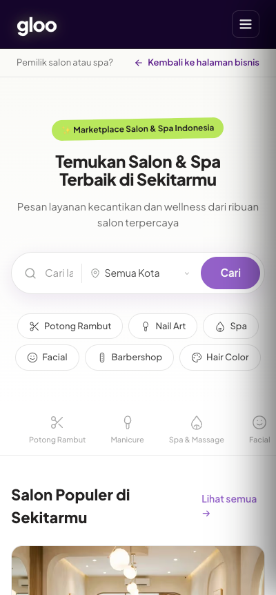 Tampilan marketplace Gloo di smartphone (1 dari 2)