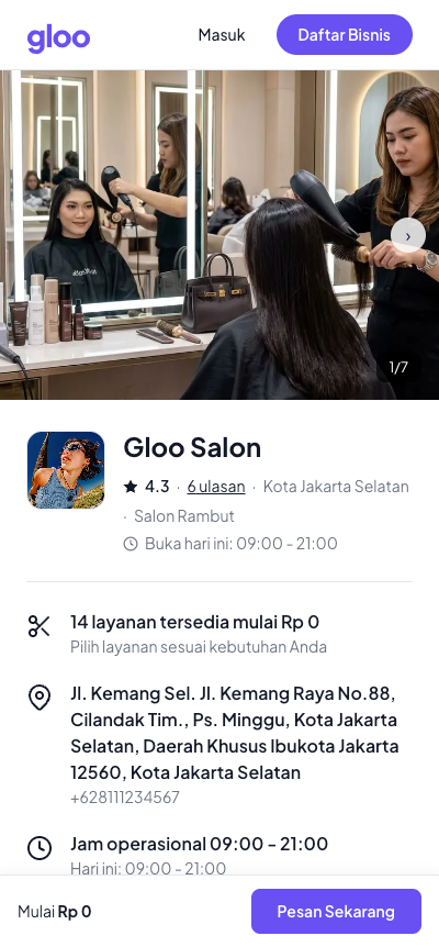 Tampilan marketplace Gloo di smartphone (2 dari 2)